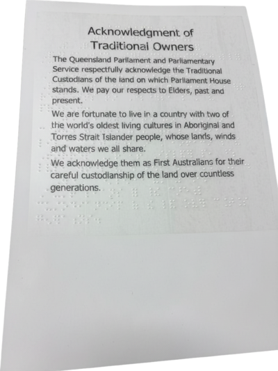 Photograph of laminated twin vision document