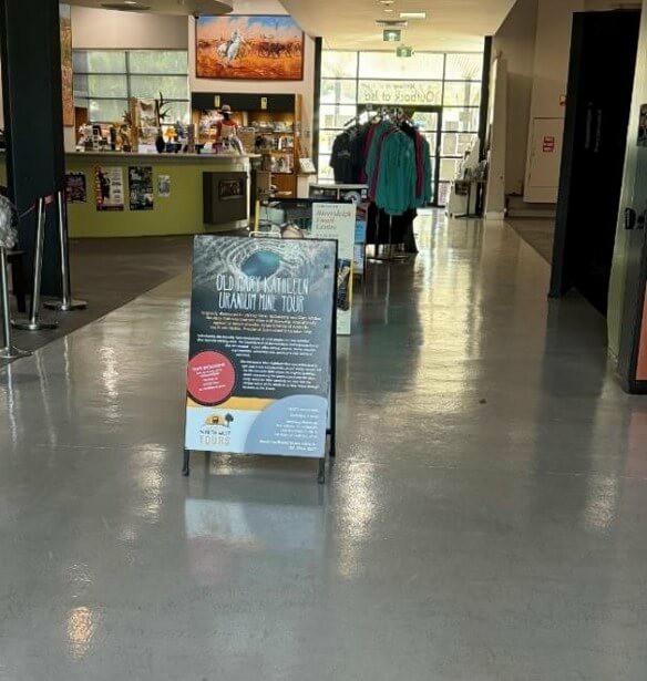 Photo of sandwich boards in middle of walkway