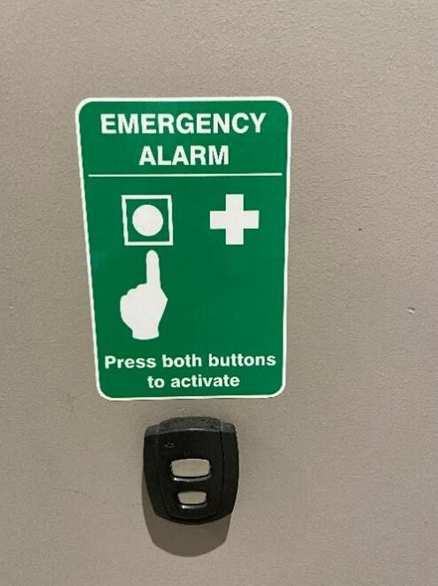 Photograph of Emergency alarm button with large print